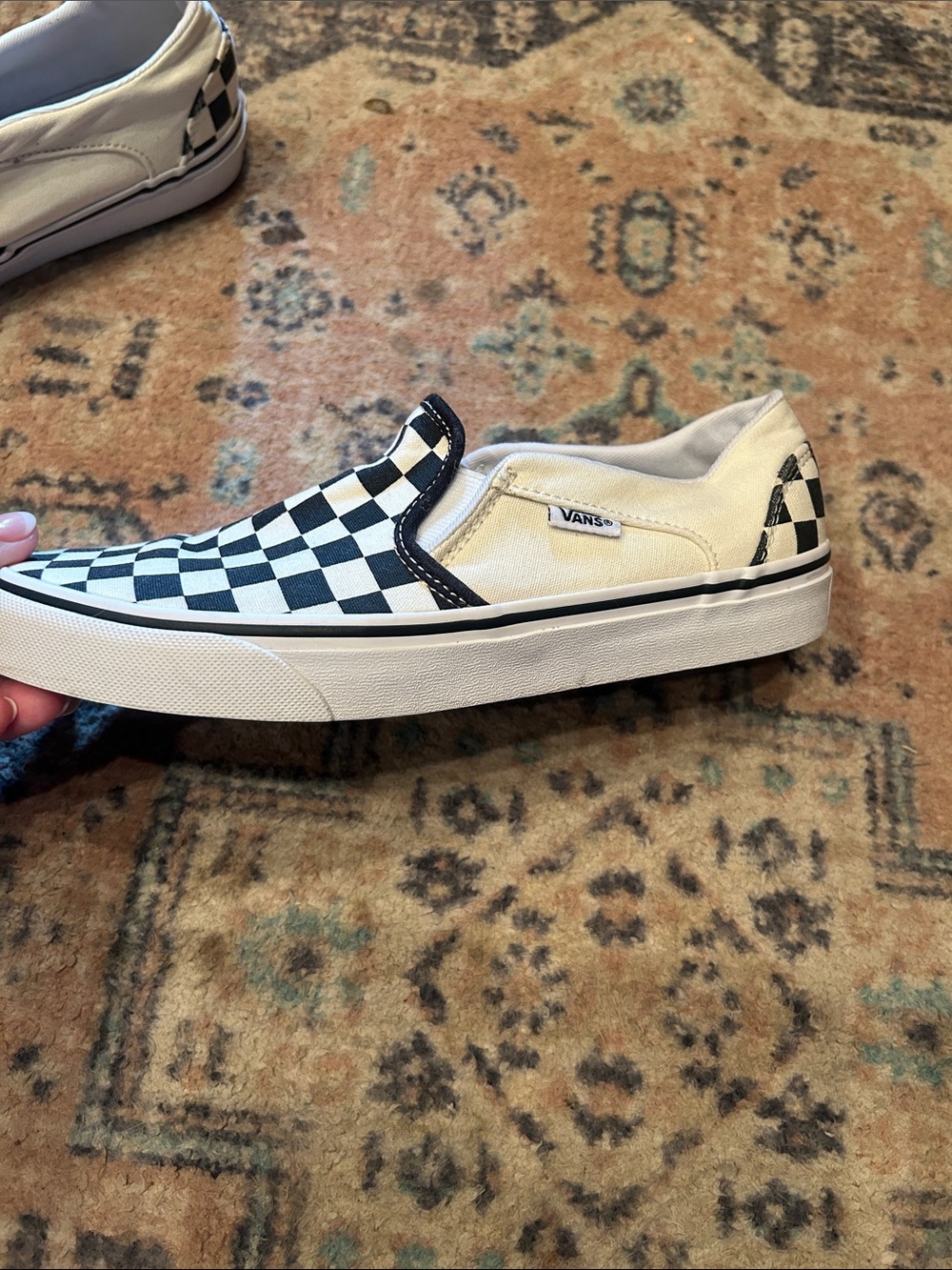 Vans Slip-On Checkerboard Canvas Sneakers - Black & Cream - Picture 5 of 13